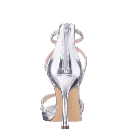 Ryann Silver Metallic Foil with Clear Crystals High-Heel Platform Sandals with Back Zip | Nina Shoes