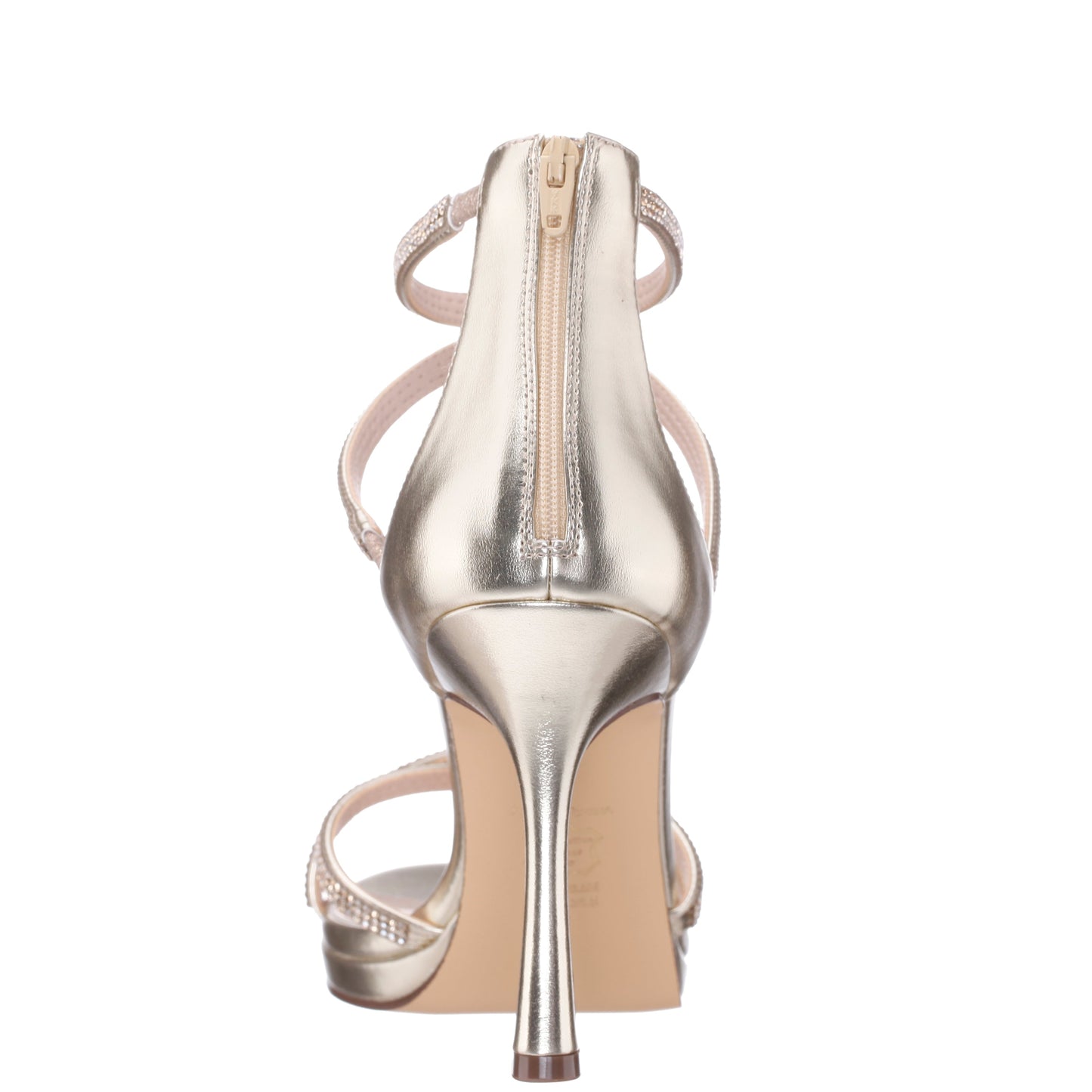 Ryann Platino Metallic Foil with Clear Crystals High-Heel Platform Sandals with Back Zip | Nina Shoes