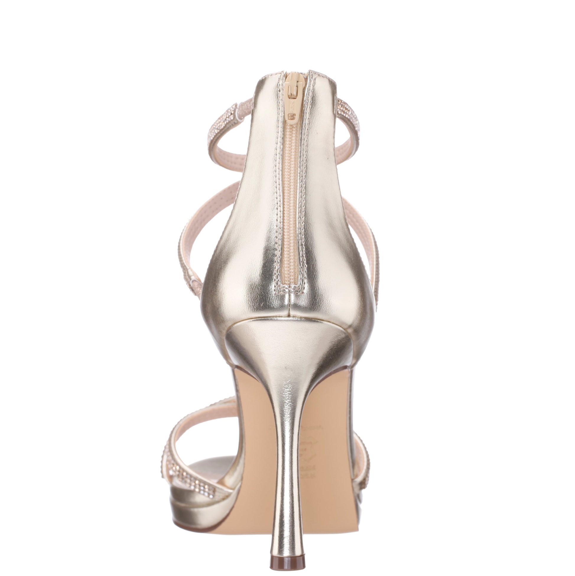 Ryann Platino Metallic Foil with Clear Crystals High-Heel Platform Sandals with Back Zip | Nina Shoes
