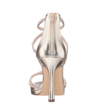 Ryann Platino Metallic Foil with Clear Crystals High-Heel Platform Sandals with Back Zip | Nina Shoes