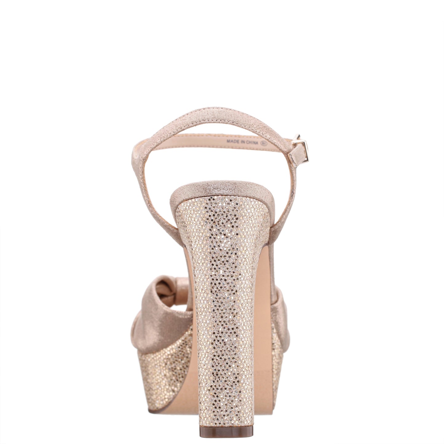 Skylynn Beige Glitter Shine Block-Heel with Platform Stiletto Beigeal with Ankle-Strap | Nina Shoes