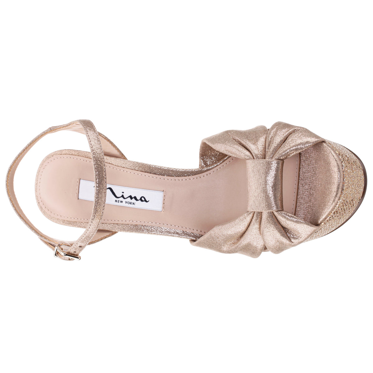 Skylynn Beige Glitter Shine Block-Heel with Platform Stiletto Beigeal with Ankle-Strap | Nina Shoes