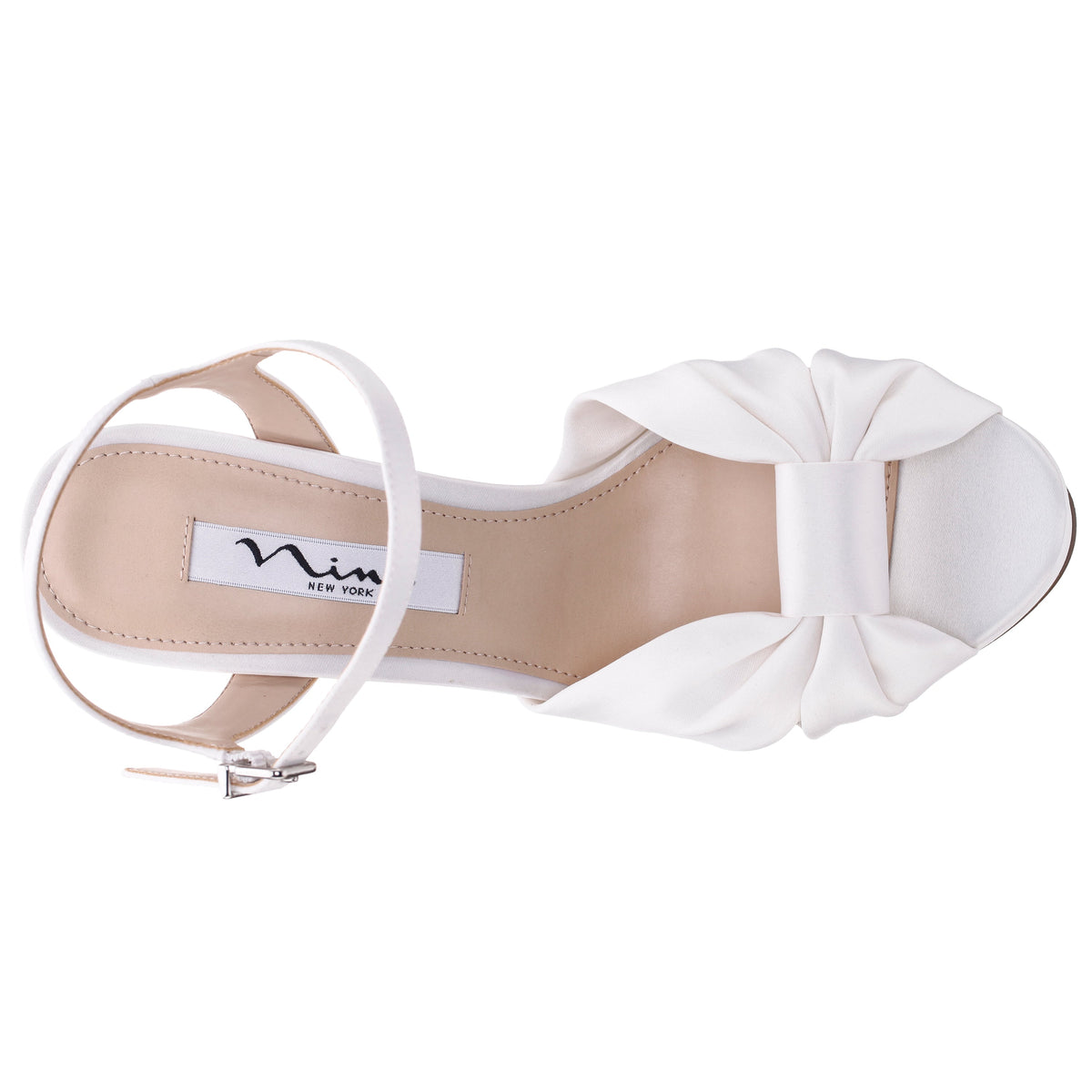 Skylynn White Satin Block-Heel with Platform Stiletto Sandal with Ankle-Strap | Nina Shoes
