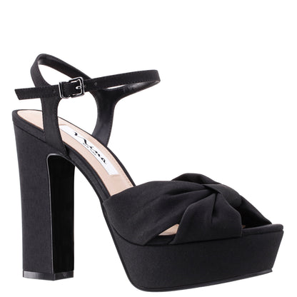 Skylynn Black Peau Block-Heel with Platform Stiletto Sandal with Ankle-Strap | Nina Shoes