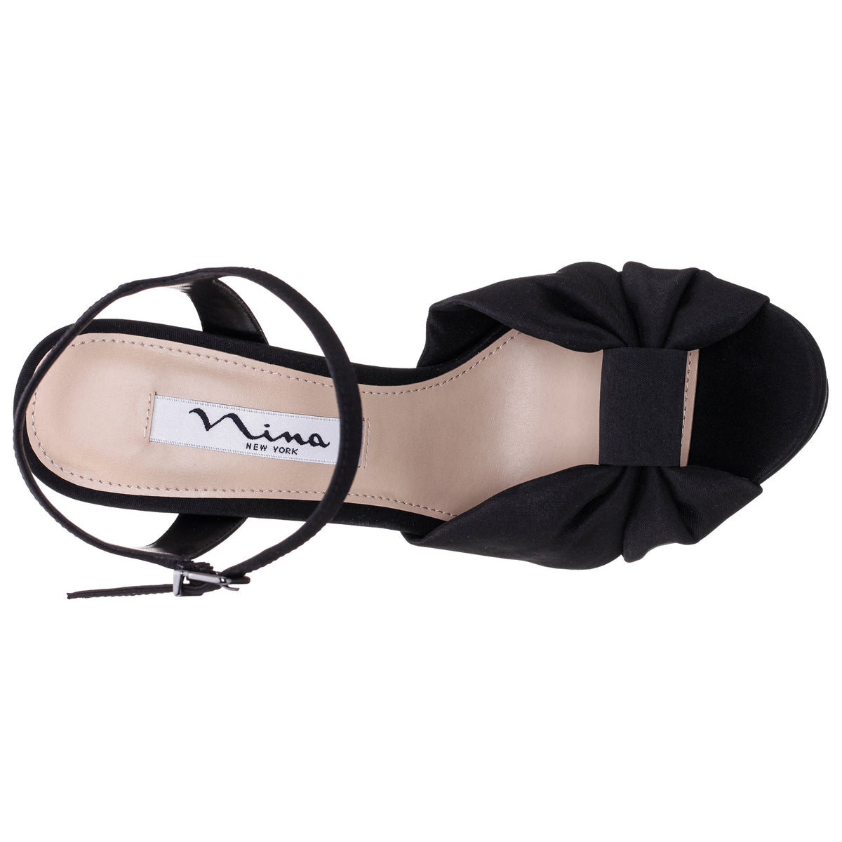 Skylynn Black Peau Block-Heel with Platform Stiletto Sandal with Ankle-Strap | Nina Shoes