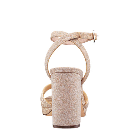 Shelia Beige Glitter Net Block-Heel Platform Sandals with Ankle-Strap | Nina Shoes