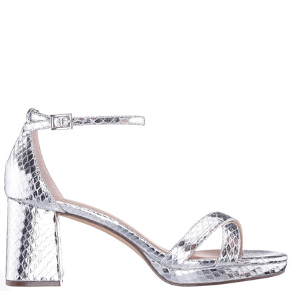 Beau Silver Snake Block-Heel Platform Sandals | Nina Shoes