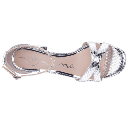 Beau Silver Snake Block-Heel Platform Sandals | Nina Shoes