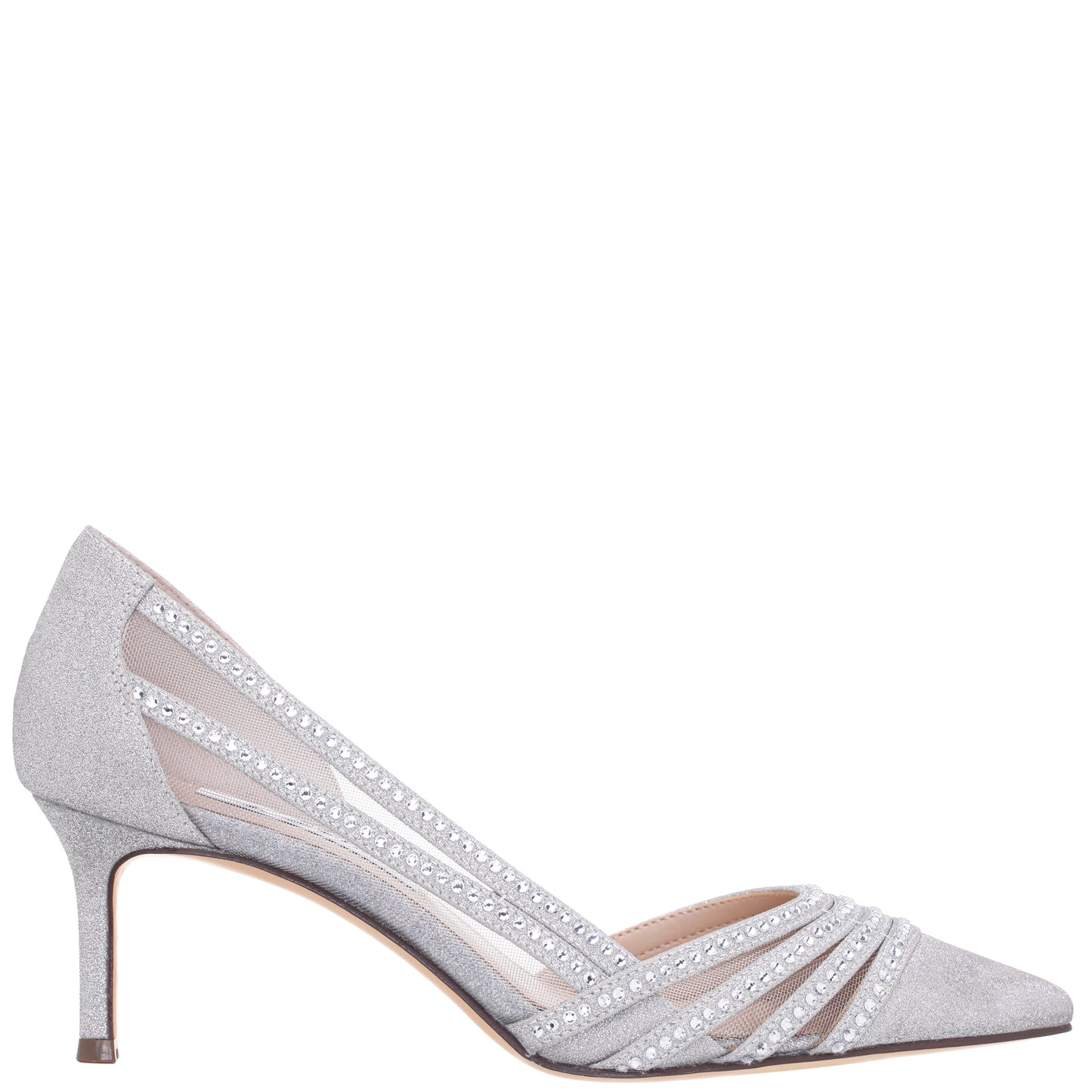 Noreen Silver Glitter with Crystals Mid-Heel D'Orsay Pumps with Pointed-Toe | Nina Shoes