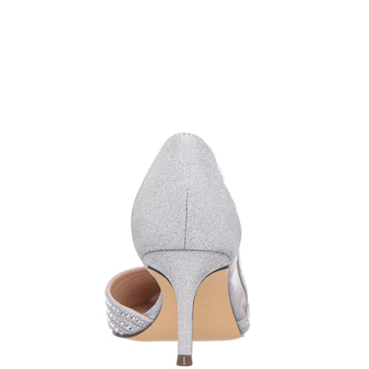 Noreen Silver Glitter with Crystals Mid-Heel D'Orsay Pumps with Pointed-Toe | Nina Shoes