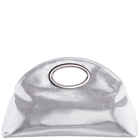 Jael Silver Metallic Geo Swirl Fabric Handle Bag | Nina Shoes