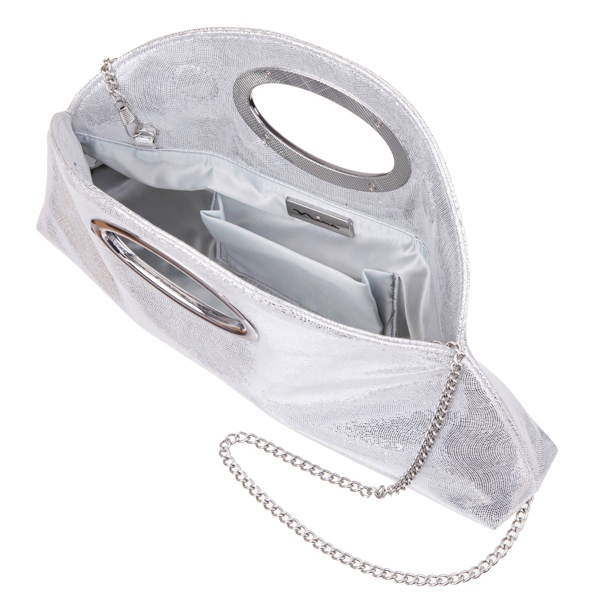 Jael Silver Metallic Geo Swirl Fabric Handle Bag | Nina Shoes