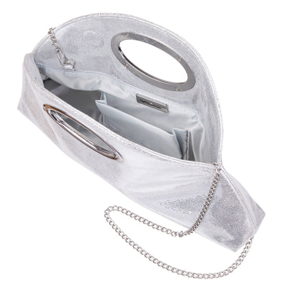 Jael Silver Metallic Geo Swirl Fabric Handle Bag | Nina Shoes