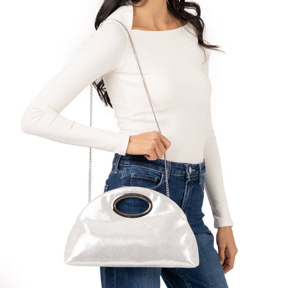 Jael Silver Metallic Geo Swirl Fabric Handle Bag | Nina Shoes