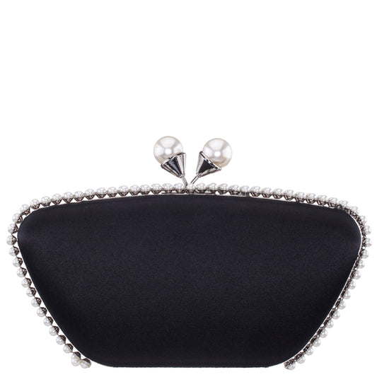 Goddess Black Satin / Plastic Pearl Minaudiere | Nina Shoes