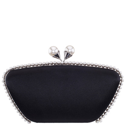 Goddess Black Satin / Plastic Pearl Minaudiere | Nina Shoes