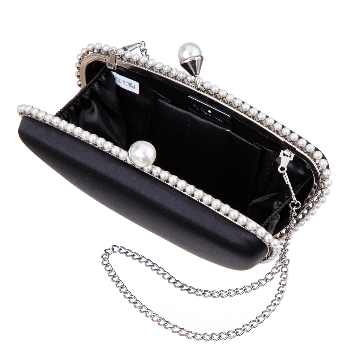 Goddess Black Satin / Plastic Pearl Minaudiere | Nina Shoes