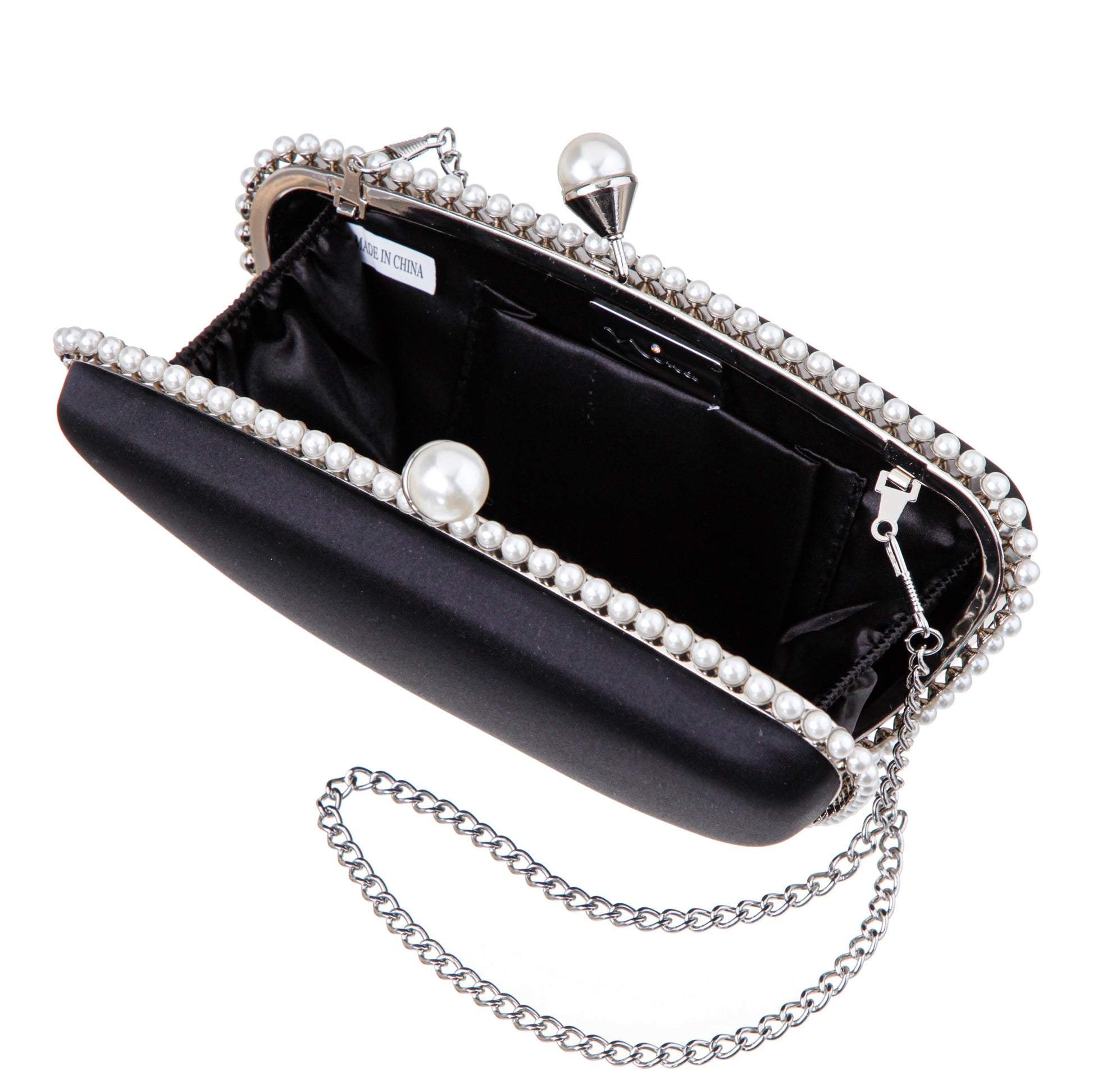 Goddess Black Satin / Plastic Pearl Minaudiere | Nina Shoes