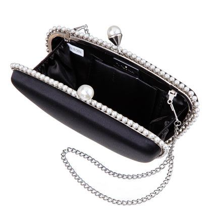 Goddess Black Satin / Plastic Pearl Minaudiere | Nina Shoes
