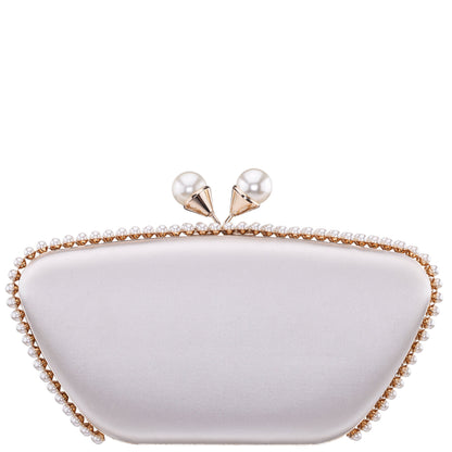Goddess Beige Satin / Plastic Pearl Minaudiere | Nina Shoes