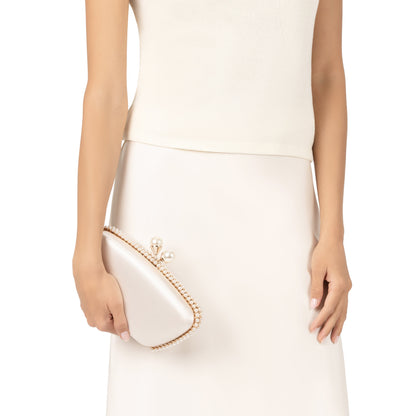 Goddess Beige Satin / Plastic Pearl Minaudiere | Nina Shoes