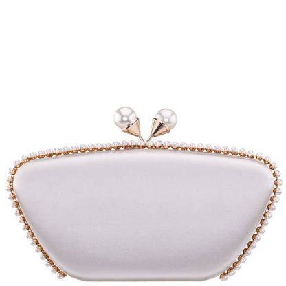 Goddess Beige Satin / Plastic Pearl Minaudiere | Nina Shoes
