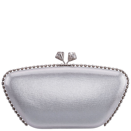 Goddess True Silver Reflective Suedette / Glass Crystal Minaudiere | Nina Shoes