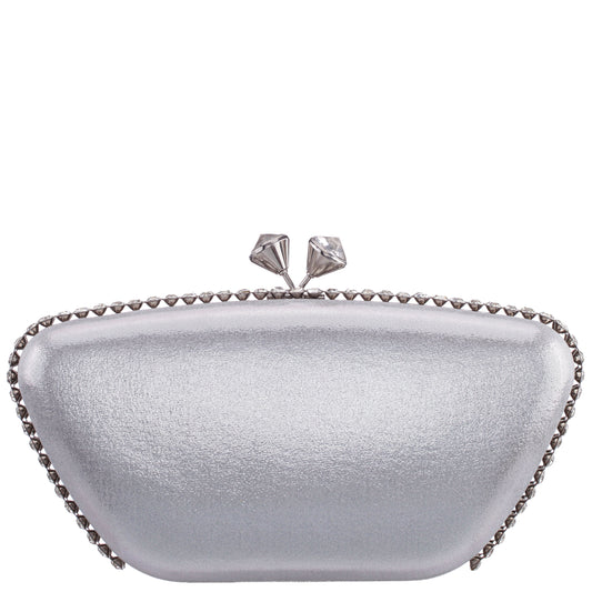 Goddess True Silver Reflective Suedette / Glass Crystal Minaudiere | Nina Shoes