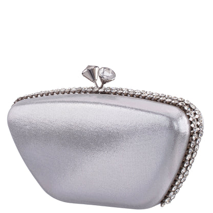 Goddess True Silver Reflective Suedette / Glass Crystal Minaudiere | Nina Shoes