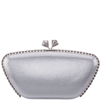 Goddess True Silver Reflective Suedette / Glass Crystal Minaudiere | Nina Shoes