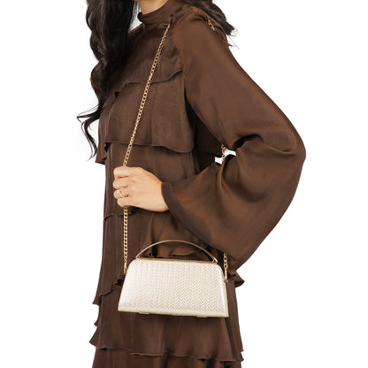 Genesis-G Light Gold Metallic Faux Weave Box Bag | Nina Shoes
