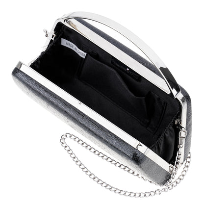 Genesis-S Black Embossed Metallic Snake Minaudiere | Nina Shoes