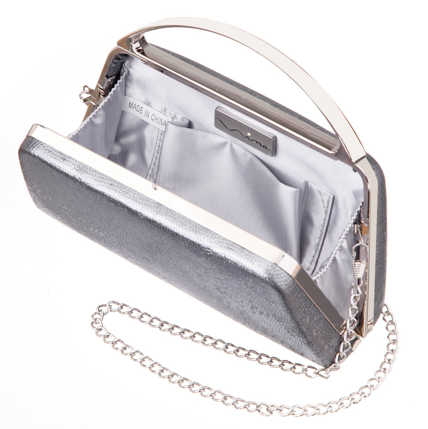 Genesis-S Dark Silver Embossed Metallic Snake Minaudiere | Nina Shoes
