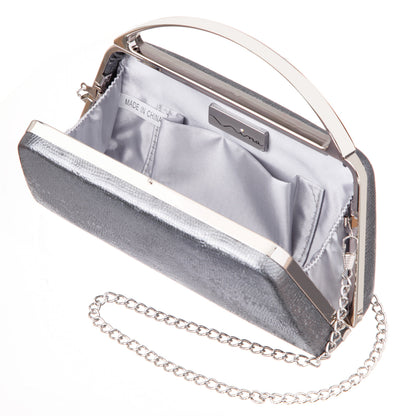 Genesis-S Dark Silver Embossed Metallic Snake Minaudiere | Nina Shoes