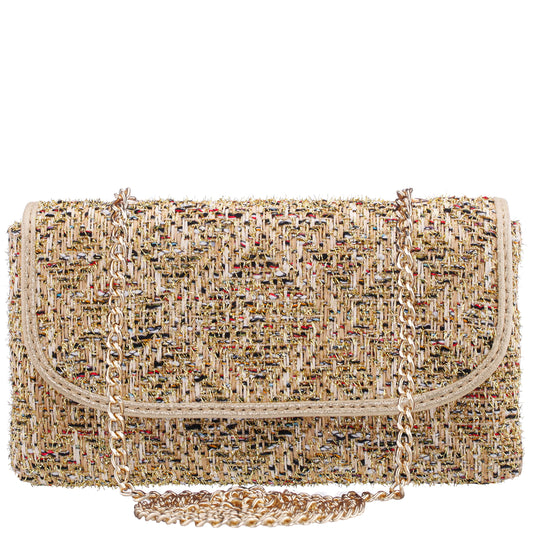 Cerise Gold Metallic Tweed Crossbody Bag | Nina Shoes