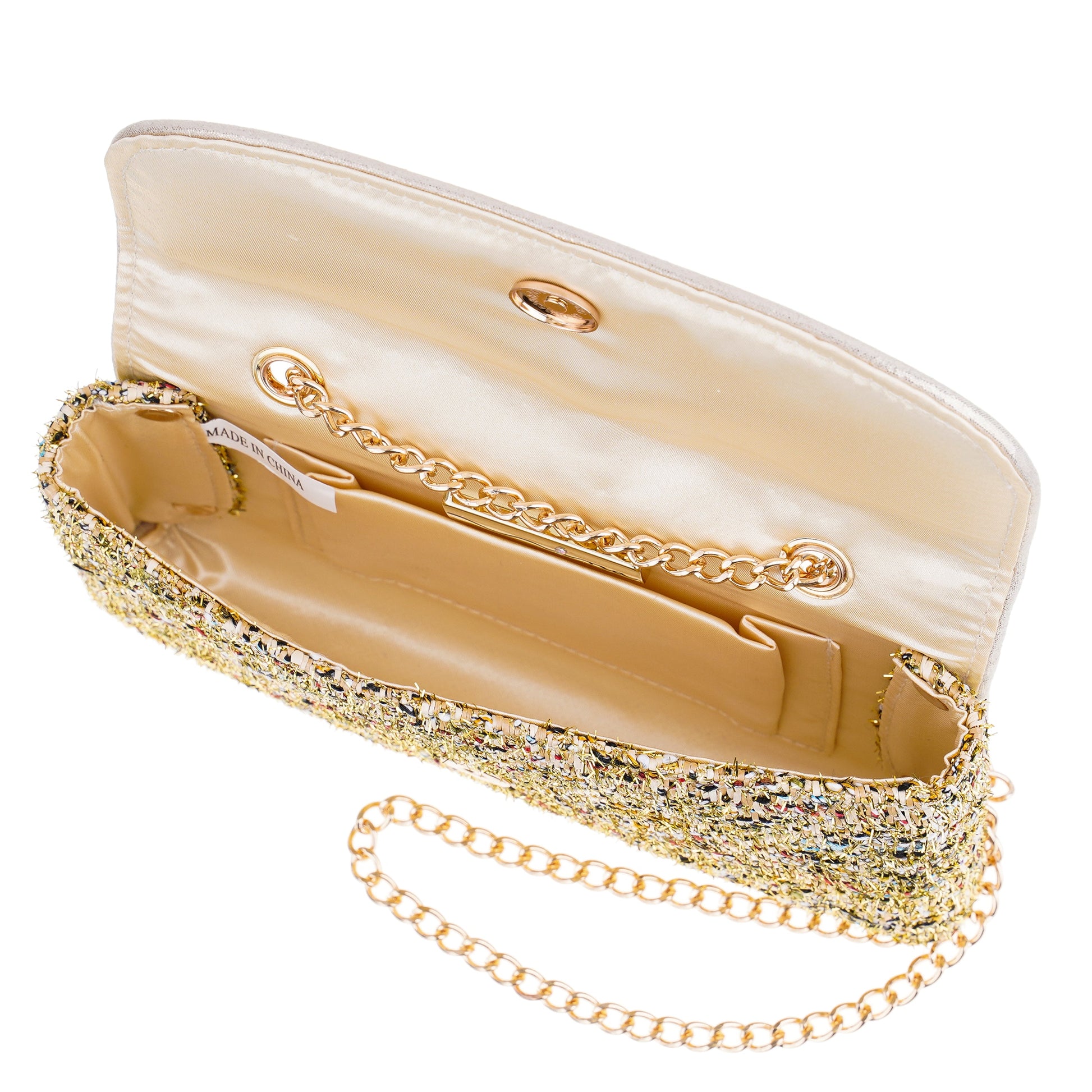 Cerise Gold Metallic Tweed Crossbody Bag | Nina Shoes