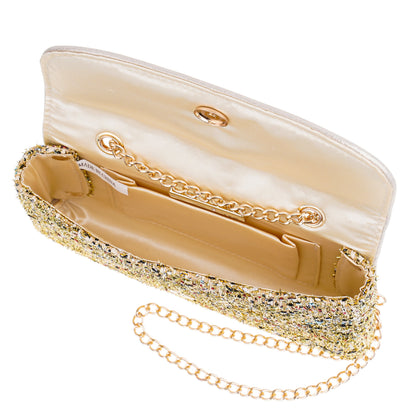 Cerise Gold Metallic Tweed Crossbody Bag | Nina Shoes