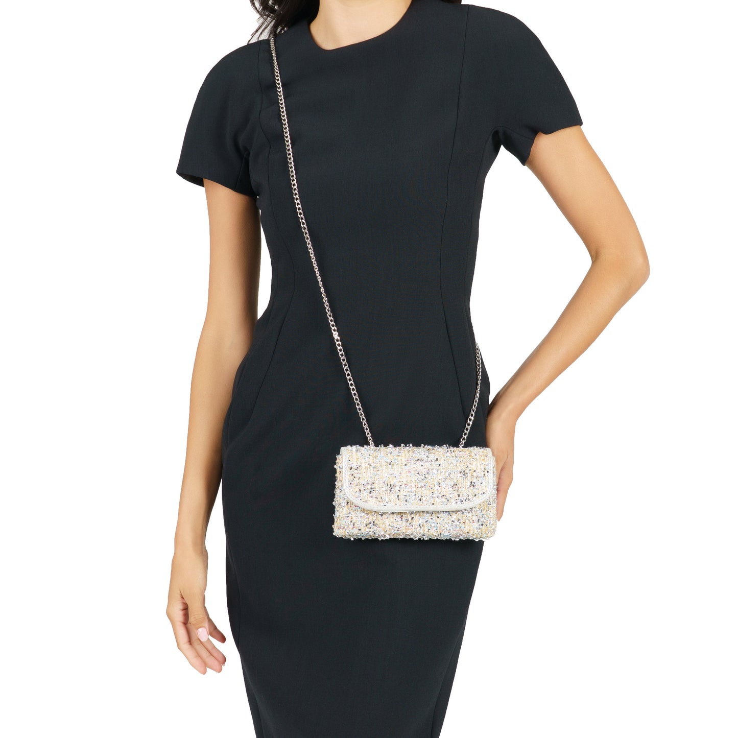 Cerise Silver Multi Metallic Tweed Crossbody Bag | Nina Shoes