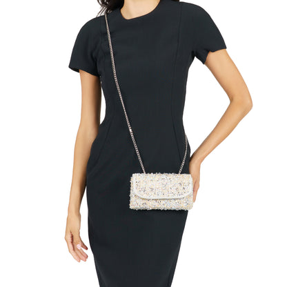 Cerise Silver Multi Metallic Tweed Crossbody Bag | Nina Shoes
