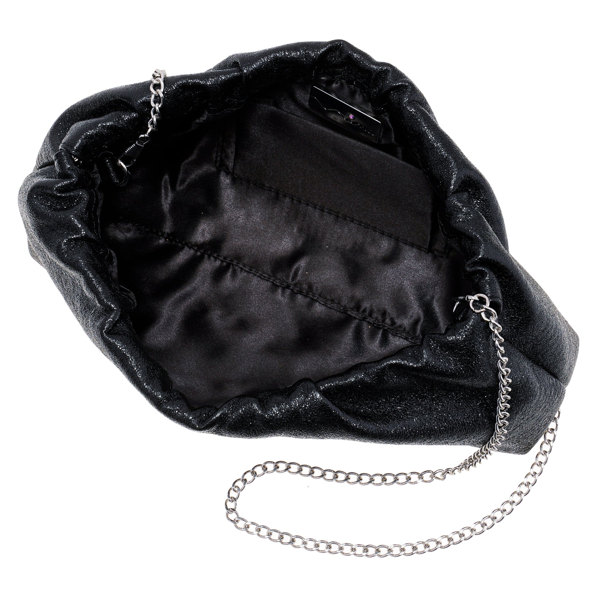 Thea-T Black Stellarglow Fabric Frame Clutch | Nina Shoes