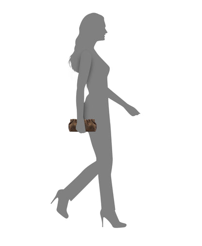 Thea-T Brown Stellarglow Fabric Frame Clutch | Nina Shoes