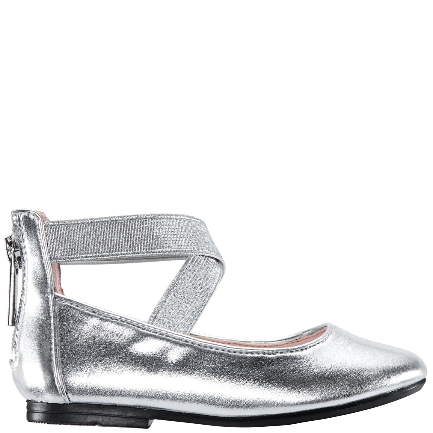 Girls Marissa silver metallic zip back ballet flats | Nina Shoes