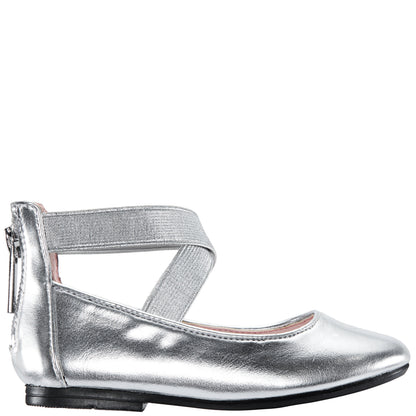 Girls Marissa silver metallic zip back ballet flats | Nina Shoes