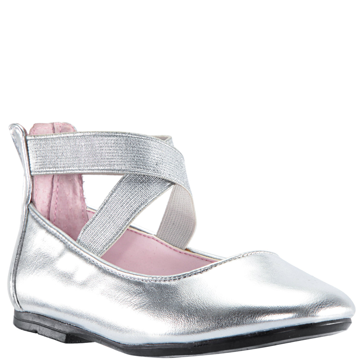 Girls Marissa silver metallic zip back ballet flats | Nina Shoes