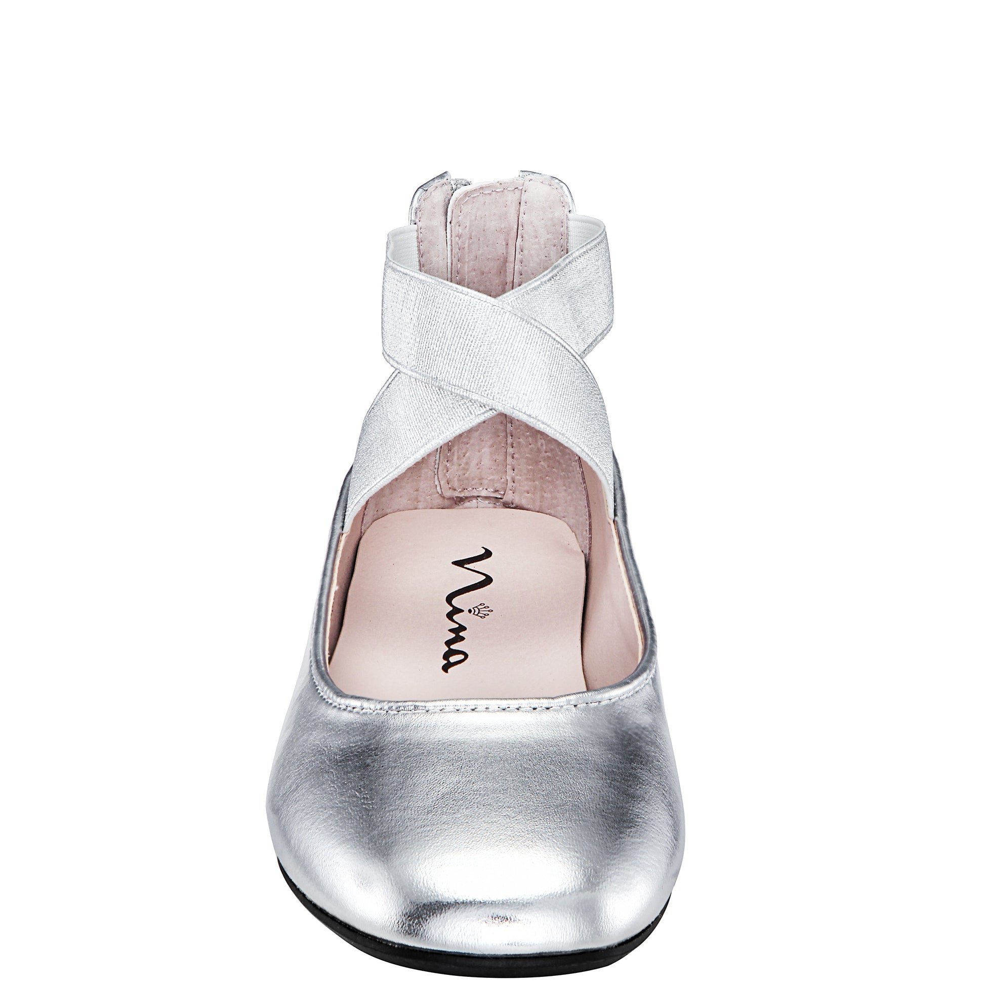 Girls Marissa silver metallic zip back ballet flats | Nina Shoes