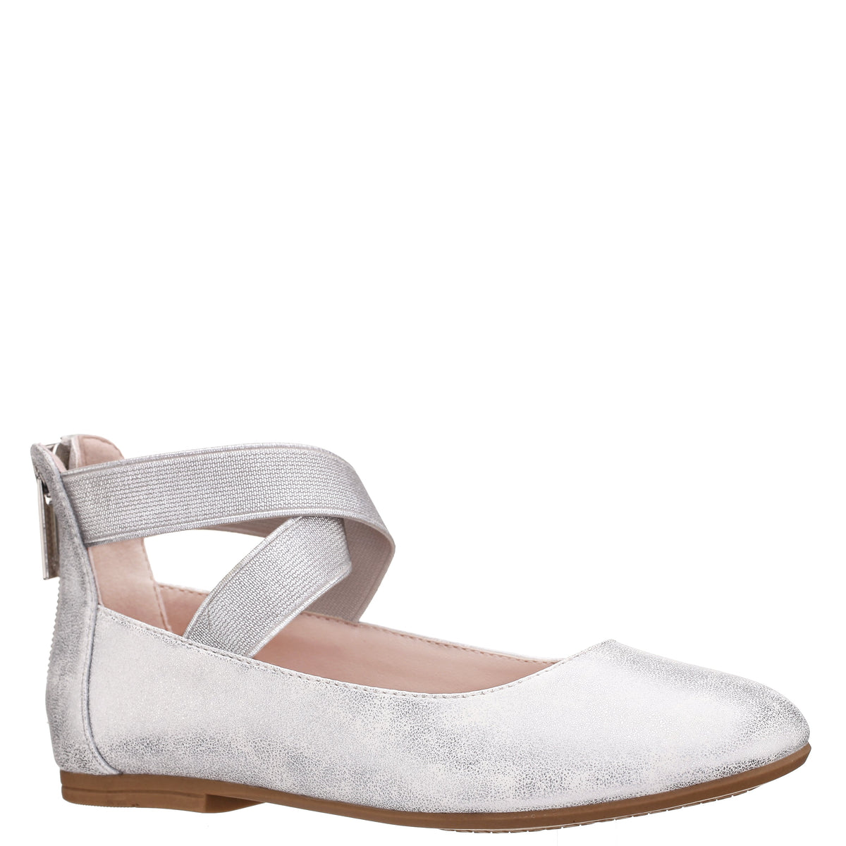 Girls Marissa Silver zip back ballet flats | Nina Shoes