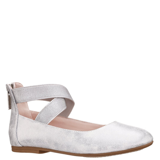 Girls Marissa Silver zip back ballet flats | Nina Shoes