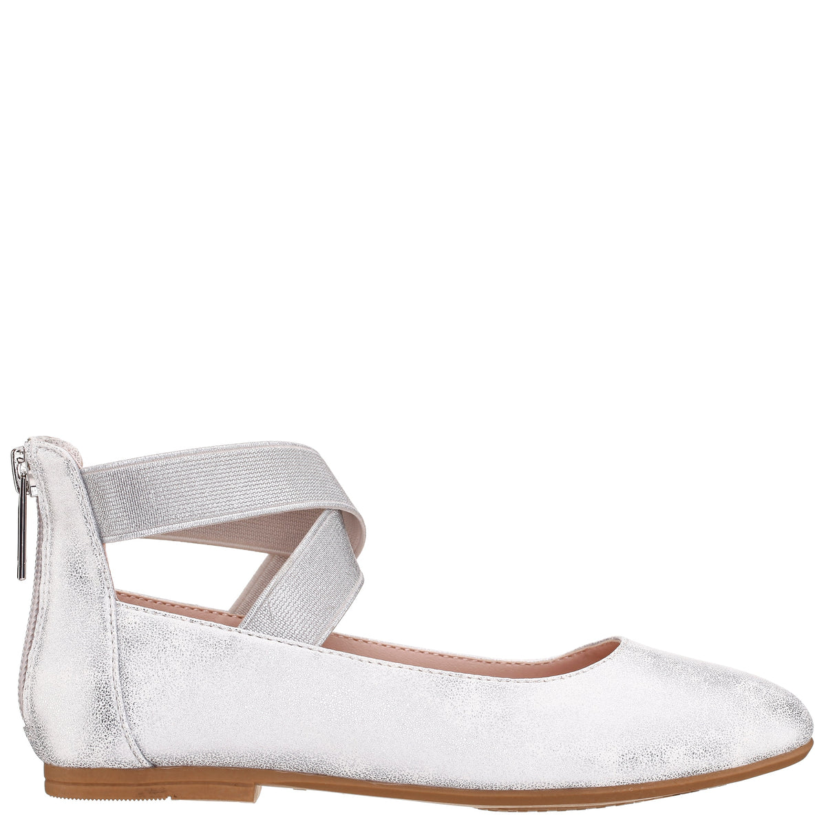 Girls Marissa Silver zip back ballet flats | Nina Shoes