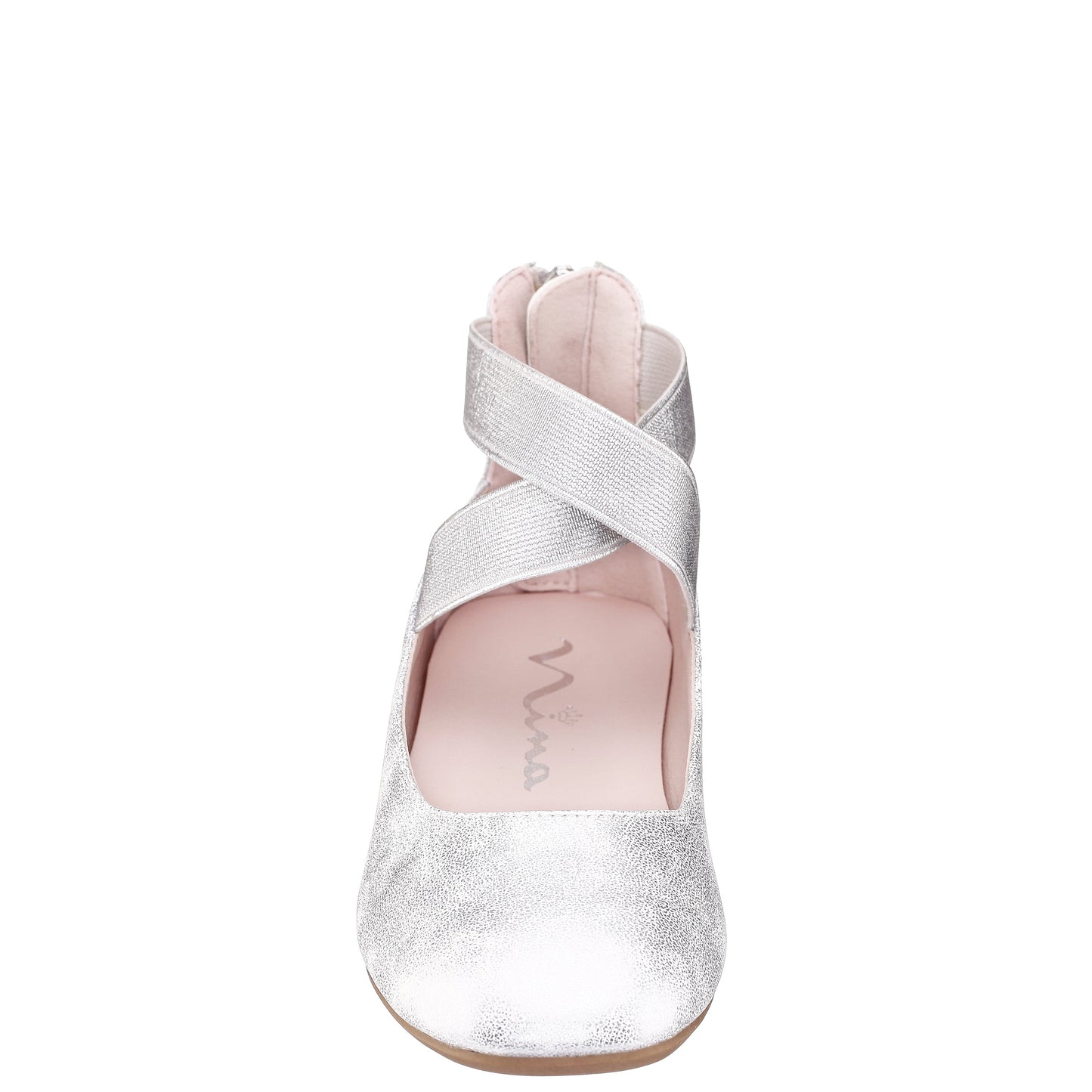 Girls Marissa Silver zip back ballet flats | Nina Shoes