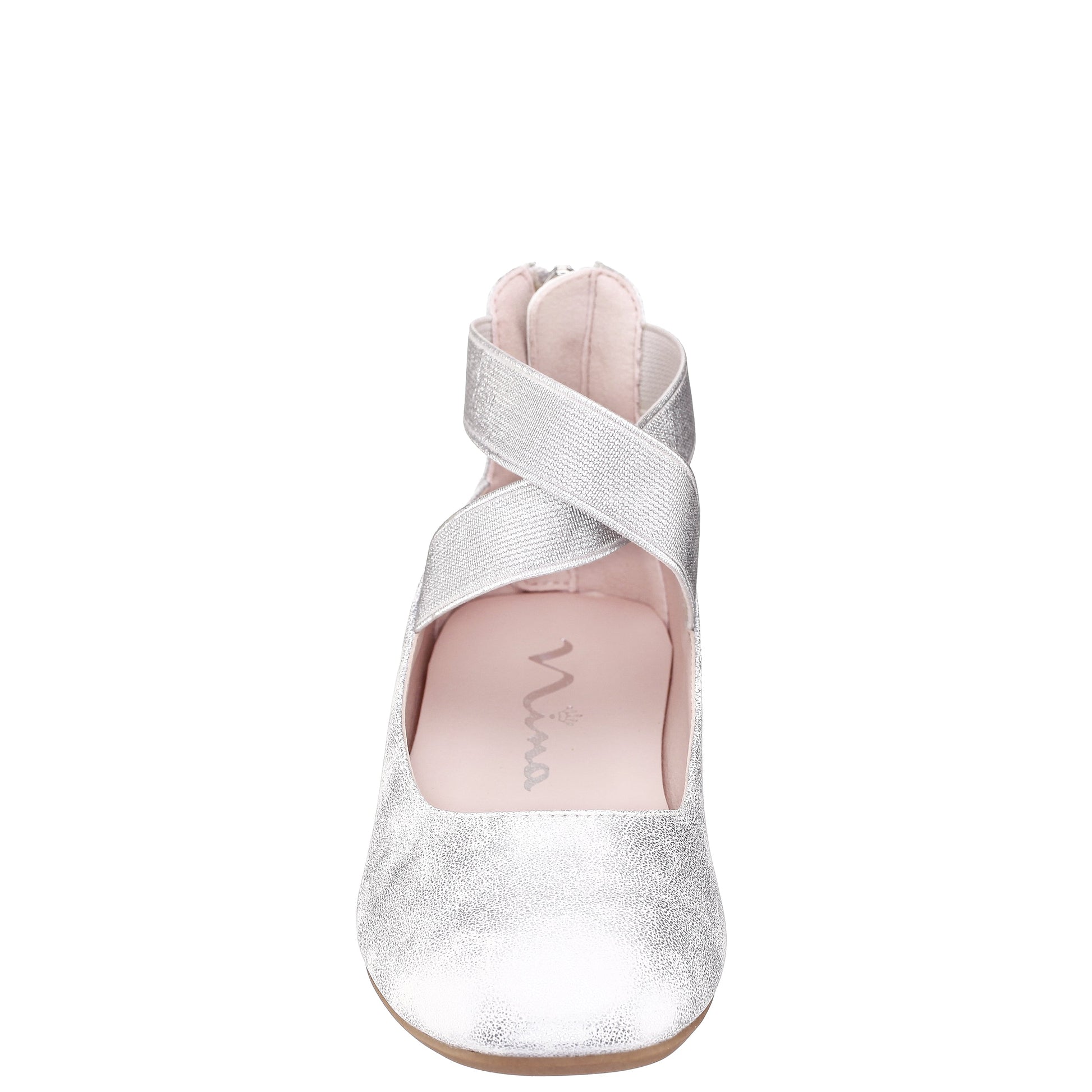 Girls Marissa Silver zip back ballet flats | Nina Shoes
